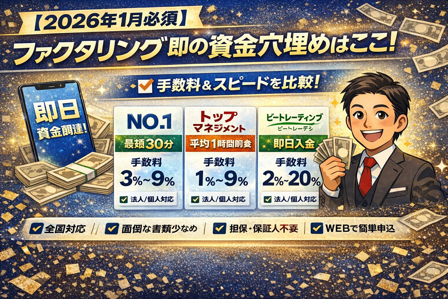 【2026年1月必須】ファクタリング即日の資金穴埋めはここ